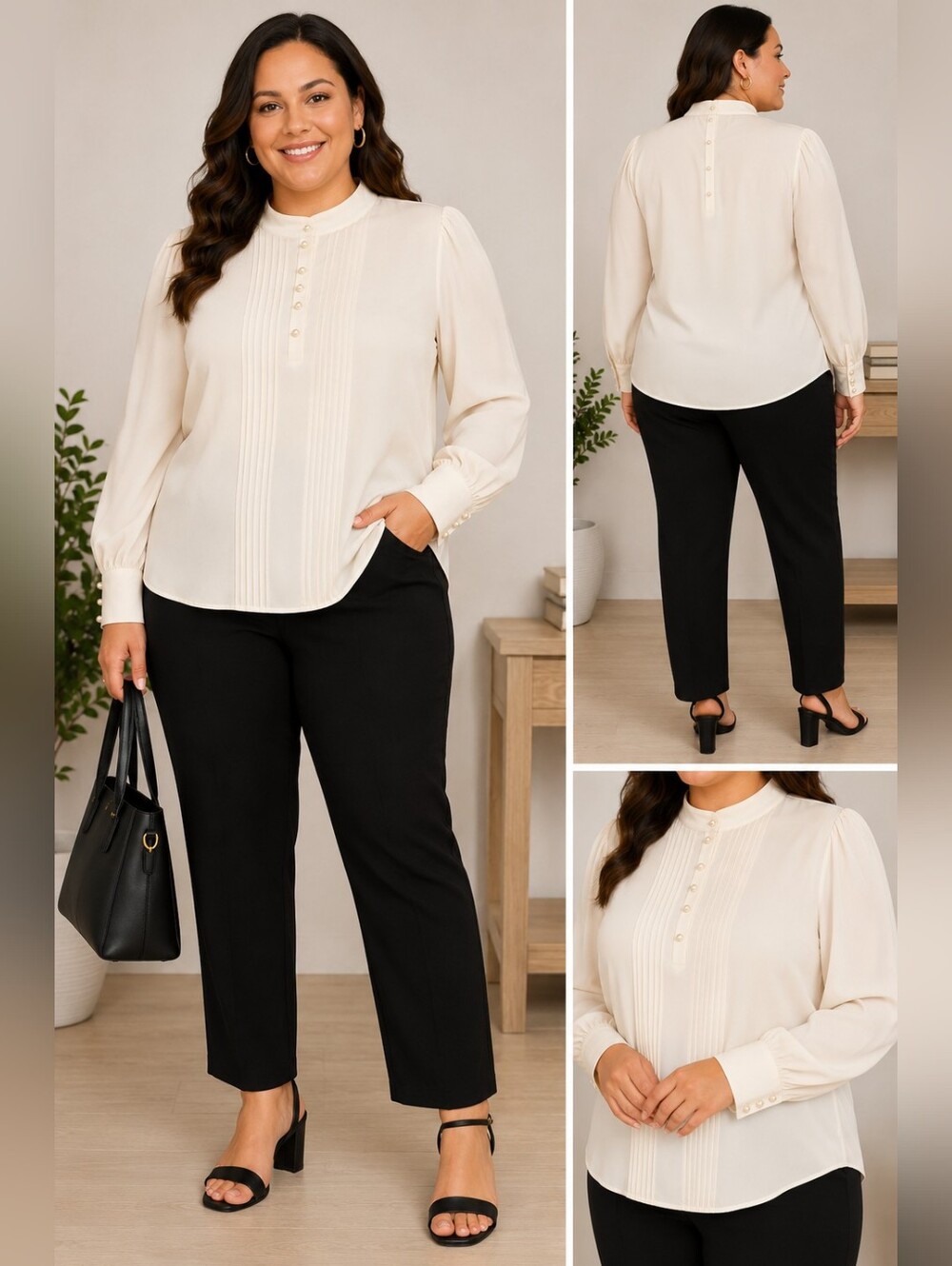 Lady Shapely Women’s Vintage Ivory High Neck Blouse 20W